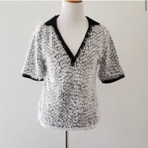 Zara eyelash knit cropped B&W shortsleeve sweater